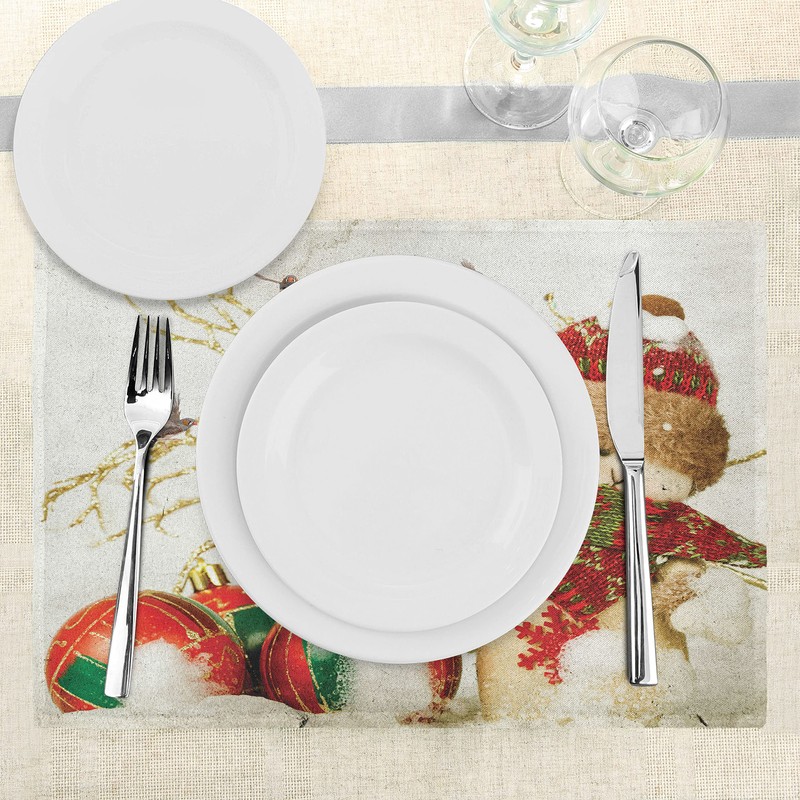 ABAKUHAUS Christmas Place Mats, Colourful Jolly Times, Washable Fabric Dining