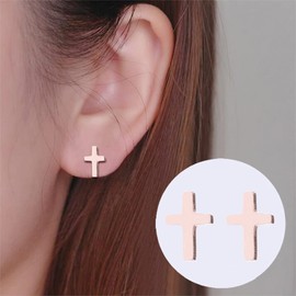 Minimalist Tiny Cross Stud Earrings for Women Stainless Steel Silver Gold Plated Hypoallergenic Simple Fashion Small Faith Cartilage Tragus Post Dainty Birthday Christmas Lucky Faith Jewelry