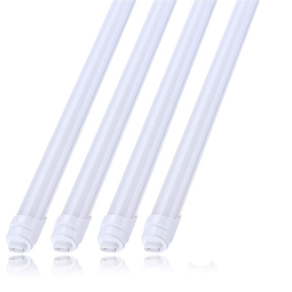 R17d HO 8 Foot Led Bulb Tube Light Rotatable Frosted Cover 45W,Need Bypass Ballast,Replace 100W Fluorescent Shop Lights Dual-Ended Power, Cold White 6000K, AC 90-277V 4Pack