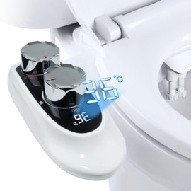 Bidet Attachment for Toilet Warm Water, Temperature Display Hot & Cold Water Non-Electric Adjustable Pressure Self Cleaning Frontal & Rear Dual Nozzle Wash Bidet Attachment for Rear & Feminine Wash