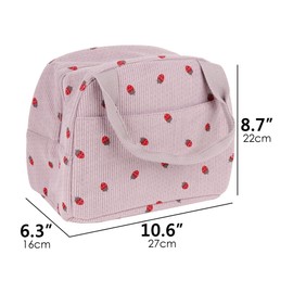 BUNCHBRAVO Cute Lunch Bag for Women, Strawberry Print, Insulated Corduroy Lunch Cooler Tote with Zipper for Travel, Work and Picnics, Serene Pink