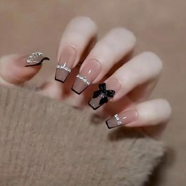 BEYOURCHOI Nail Tips, Coffee Tortoiseshell, Press-On Nails, Long, 24-Piece Set, Adult Ceremony, Elegant, Graceful, Nail Accessories, Korean Style, False Nails, Nail Tips, Fashionable, Accessories
