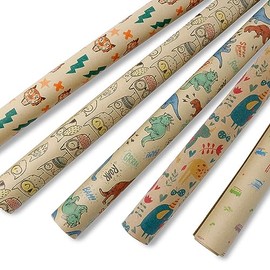 BIOZOYG 5 Rolls of Children's Gift Wrapping Paper 2 x 0.7 m Kids - Wrapping Paper Roll Made of Recycled Paper Sustainable Forestry - Dino Gift Wrapping Paper Kraft Paper