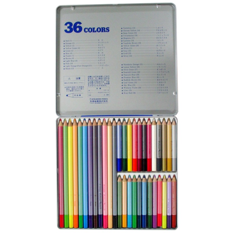 北星鉛筆 色鉛筆 36色 動物柄 缶入 10801
