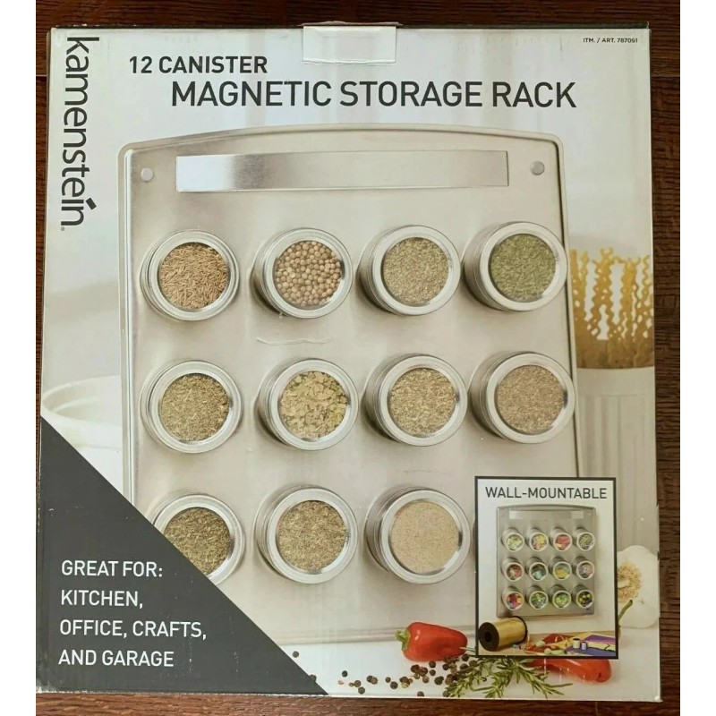 Kamenstein 12 Canister Magnetic Storage Rack Wall Mountable