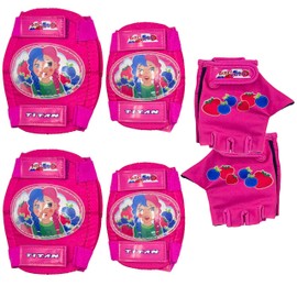 Titan Berry Brite Girls Bike & Skate Protective Pad Set Pink Multicolor Elbow Knee & Wrist Guards with Gloves Adjustable Pads for BMX Skateboard, Inline Skating Ages 6–12, Small/Medium Size