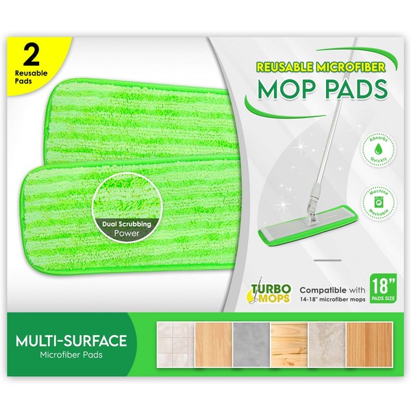 Microfiber Mop Pad Replacement Kit - 2 Pack Reusable Washable MF Mop Head Fits 14-18 Inch - Best Thick Spray Wet Dust Dry Flat Attachment Bona, Bruce, Rubbermaid, Libman, Zflow + More