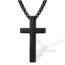 Kreuz kette Schwarz, Kreuz Halskette für Herren, Schmuck Edelstahl, Kreuz Runen Anhänger mit kette, Kreuz Kette Herren Damen Schwarz