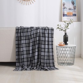Elegant Comfort Velvet Touch Ultra Plush Christmas Holiday Printed Fleece Throw/Blanket-50 x 60inch, (Gray Plaid)