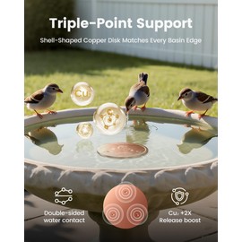 Wtoolfex Bird Bath Copper Disk, 2pcs Reinforced 99.99% Pure Copper Cleaning Disk with Triple-Point Support for Physical Safe Clean Water All-Season, Universal Fit for Outdoor Birdbaths, Bowl