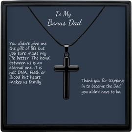 MOOGEEN Fathers Day Gift from Wife Daughter Son Cross Necklace Black Chain Mens Necklaces Faith Christian Religious Bible Verse Necklace for Father Dad Birthday Christmas Gift for Bonus Dad