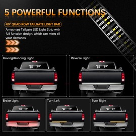 Amexmart 60 Inch Tailgate Light Bar Quad Row LED Tail Light Strip with Running Brake Reverse & Left Right Turn Signal