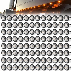 3/4" Round 3 LED Side Marker Clearance Lights Front Rear Top Marker Indicators Tail Light Waterproof for Trailer Truck Car Bus Van Pickup RV Wrangler ATV UTV (100Pcs Amber LED Lights Clear Lens)