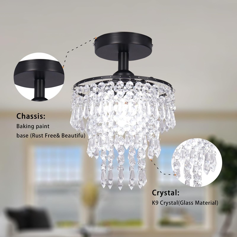 FRIXCHUR Small Crystal Chandelier Flush Mount Ceiling Light 3 Tiers