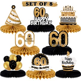 LINGTEER Happy 60th Birthday Table Honeycomb Centerpieces Cheers to 60th Birthday Sixty Years Old Party Table Decorations Gift Sign.