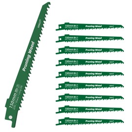RRRST Reciprocating Saw Blades Set 10 Pieces for Wood, 150 mm 6TPI Reciprocating Saw Blade for Tree Cutting Firewood, Wet Wood, Coarse Wood, Softwood, Simple and Durable