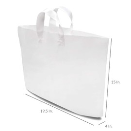 Plastic Bags with Handles - 50 Pack White Shopping Bags for Boutique, Large Opaque Plastic Tote Bags in Bulk for Small Business, Retail Stores, Parties, Events, Take Out, Thank You, Gifts - 19.5x15x4