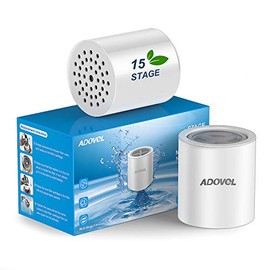 ADOVEL Universal Shower Filter Replacement Cartridge, 15 stage, High Output, With Effective KDF, Vitamin C, Removing Chlorine, Heavy Metals, Sulfur Odor, Pack of 2