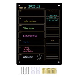 Okydoky Acrylic Dry Erase Whiteboard, Weekly Board,10.6" x 14.6", Frameless Whiteboard for Home, School, Office, Black Surface(Acrylic Weekly-BK-2737)