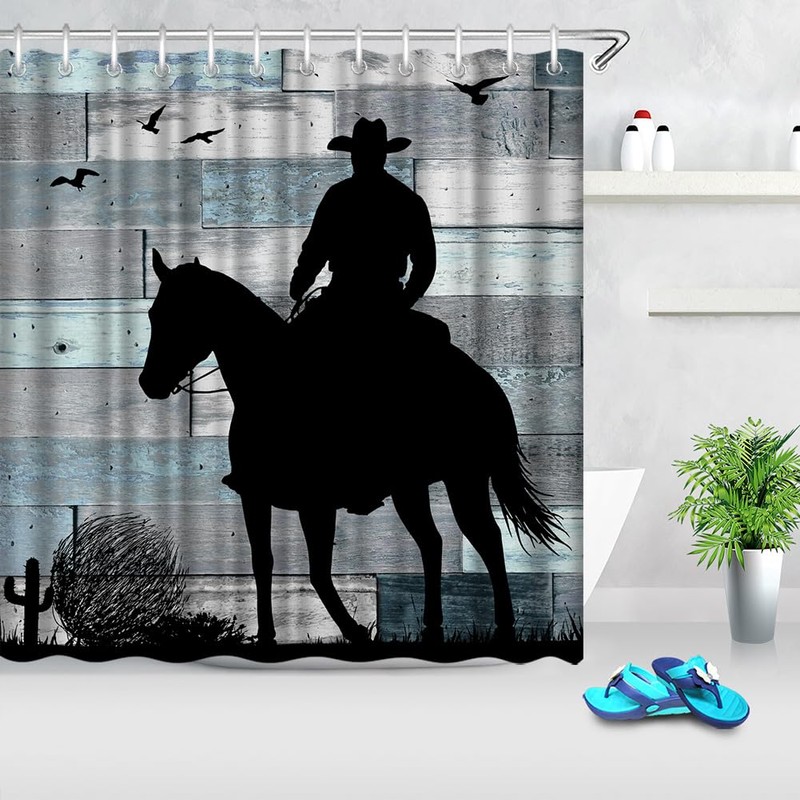 Artmyharbor Rustic Shower Curtains for Bathroom Western Cowboy Silhouette Print
