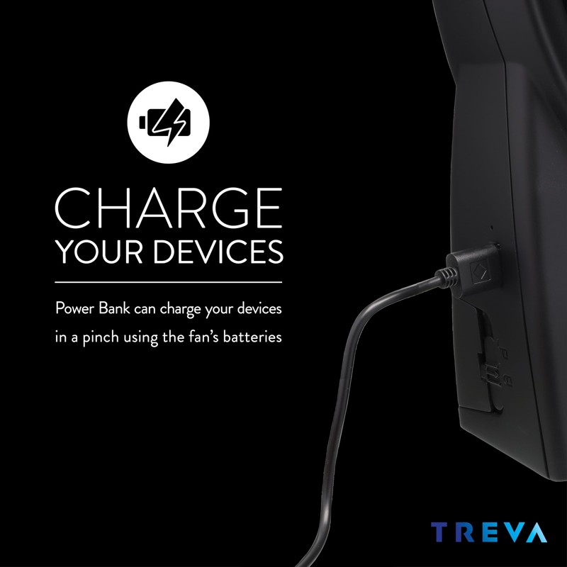 Treva 10 Inch Portable Rechargeable Fan & Battery Powered, 3