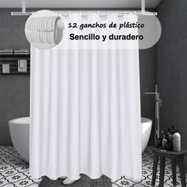 Cortina De Baño Tela, 180 * 180cm Cortina De Ducha, Resistente Al Agua y Al Moho, con 12 Ganchos, Tejido De Poliéster Engrosado, Ojales De Metal, Duradero, Adecuado para El Hogar, Hotel (Blanco)