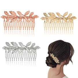 LAKJUOZ Pack of 3 Gold Hair Accessories, Golden Hair Combs, Elegant Smooth Alloy Leaf Hair Accessories for Women, Beautiful and Charming, Easy to Use, Ideal for Individual Hair Styling Design