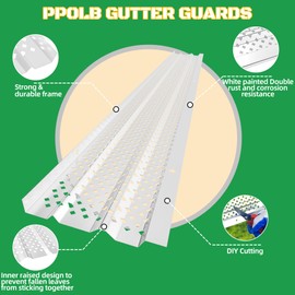 Gutter Guards 5 inch, White Painted Aluminum Leaf Filter Rain Gutter Covers with Screws Included, 16 PCS 54FT DIY Gutter Guards Protection for 5-inch and 6-inch Gutters, Fits Any Roof or Gutter Type