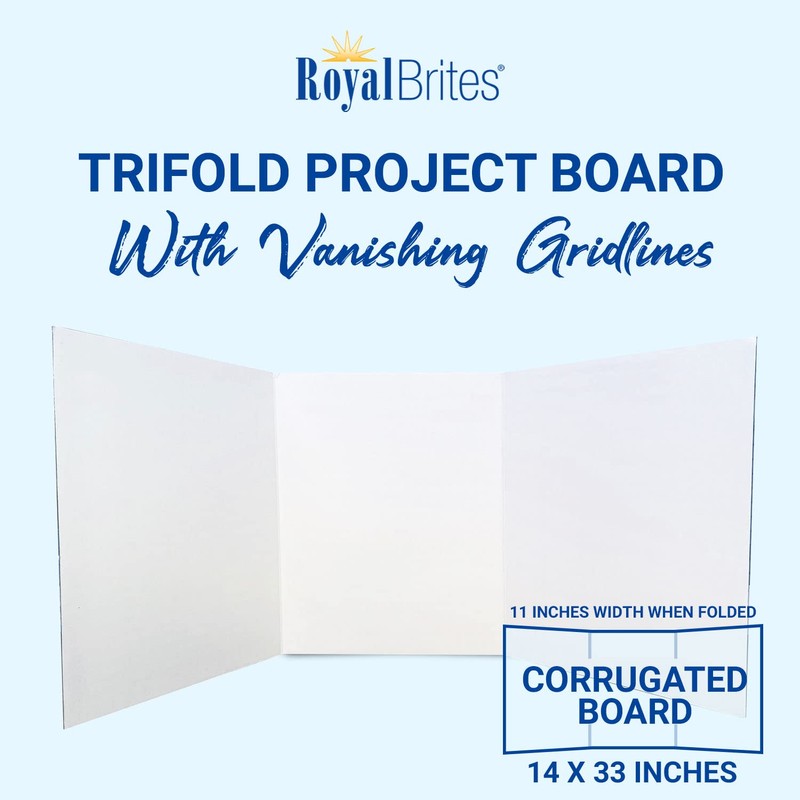 Royal Brites White Grid Trifold Presentation Board, Project Board, 14