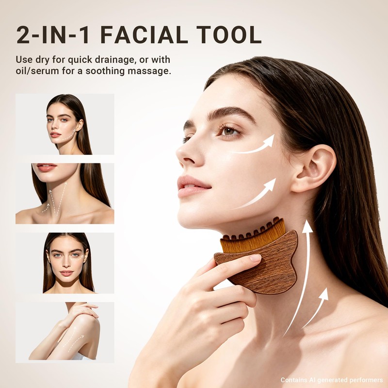 Xuborku Wood Lymphatic Contour Face Brush Dry Brushing and Gua