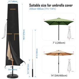 VANSHEIM Protective Cover for Parasols up to 300 cm and 400 cm Diameter, Weatherproof Cantilever Parasol, Protective Cover for Parasols with Rod, Waterproof, UV-Anti-Umbrella Cover, 275 x 45/60 cm