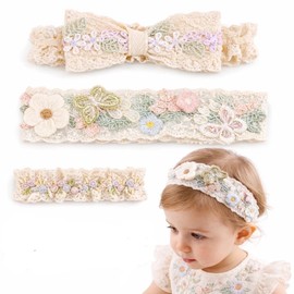 RIVXAL Baby Hair Band, Set of 3, Baby Ribbon Hair Band, Soft Material, Girls (Floral)
