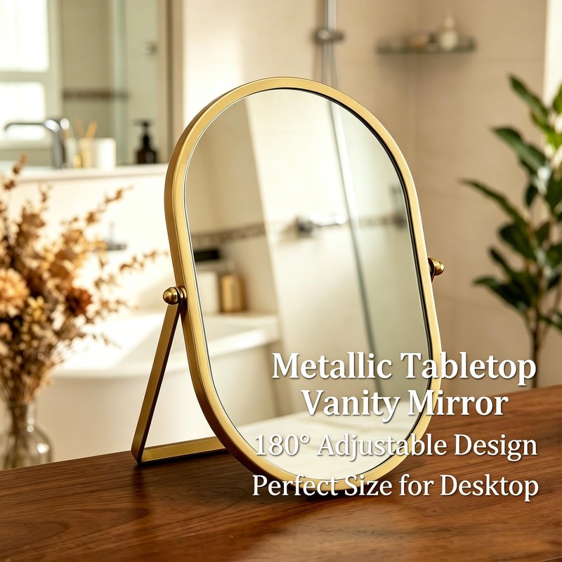 Gold Oval Vanity Mirror, 360° Rotation 180° Tilt Adjustable Desktop