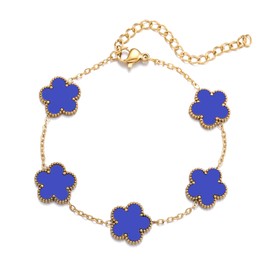 RWQIAN 18K Gold Plated Five Leaf Lucky Clover Bracelets for Women,Purple Clover Link Flower Charm Bracelets,Adjustable Clover Bracelet Chain Jewelry Gifts Trendy for Birthday Christmas Day