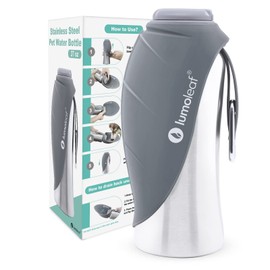 LumoLeaf Portable Dog Water Bottle 27 OZ, Stainless Steel Pet Travel Water Bottle Dispenser for Walking, Hiking and Outdoor, Portable Water Bowl for Large Dogs (Grey)