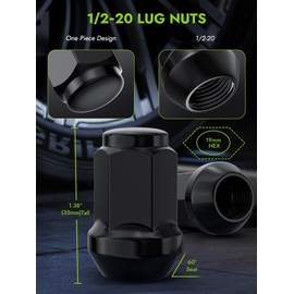 AUTOPTIM 1/2-20 Lug Nuts - Replacement for 1987-2018 Jeep Wrangler JK, 2002-2012 Liberty, 1993-2010 Grand Cherokee, Black 19mm Hex 1.38" Tall, 1/2"-20 Closed End Aftermarket Wheel Lug Nuts (20pcs)