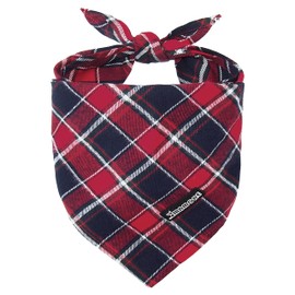 Adjustable Plaid Dog Bandanas,1PC Soft Washable Cotton Triangle Bib Kerchief Scarfs for Small Medium Large Dogs and Cats (Red&Blue, Small)
