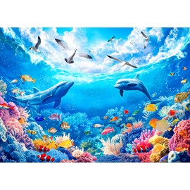 ChengQiSM 1000 Piece Jigsaw Puzzle, Coral, Dolphin, Undersea World, 1000, Landscape, Adult, Sea, Animals, Leisure, Relaxed, Stylish, Interior Gift, 27.6 x 19.7 inches (70 x 50 cm)
