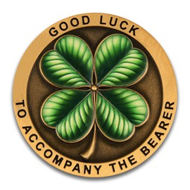 1.574 Inch Antique Gold Zinc Alloy Challenge Coin - 3D Lucky Clover & Elephant Design with 'Good Luck 777' Engraved - Collectible Military Style Token