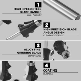 ROOCBIT 1/4 Inch Shank Architectural Molding Router Bit Drawing line Bits Woodworking Cutter Tool - 1/4, 3/8, 5/16, 1/2 4PCS