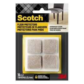 Scotch Felt Pads 16 PCS Beige, Felt Furniture Pads for Protecting Hardwood Floors, 1 x 1 in. Square, Easy-to-Apply, Self-Stick Design, Reliable Protection from Nicks, dents and Scratches (SP802-NA)