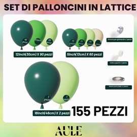 AULE Kit Arco Palloncini Verdi: 155 Pezzi Set Ghirlanda Palloncino