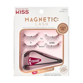 KISS Pestañas magnéticas 01, pestañas postizas sintéticas con imanes debajo y sobre tus pestañas superiores, no necesita pegamento, ligero, reutilizable, apto para lentes de contacto, libre de crueldad, con aplicador de pestañas, 1 par