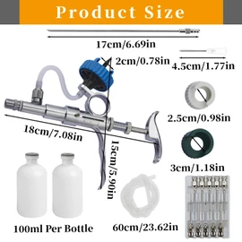 ReuVibk 5ml Livestock Syringe, Continuous Syringe Injector Dispenser Automatic Adjustable Dose with Bottle Insertionn Desig, for Chickens, Ducks, Goose, Pig Bull Sheep