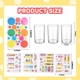 3 Pack Acrylic Clear Pen Holder Sharp and Dull Pencil Holder with Fun Stickers Back to School Pen Organizer–Aesthetic Makeup Brush Organizer Pencil Dispenser for Classroom Office Desk Teacher Student