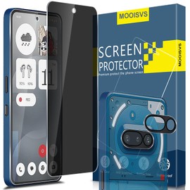 MOOISVS [2+2 unidades para Nothing Phone 3a Protector de visualización de vidrio templado de privacidad y protector de lente de cámara, película de vidrio templado Ultra HD, antiespía, dureza 9H