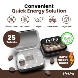 PriFa Mocha Coffee Tablets – Sweetened with Stevia, Decadent Mocha Flavor, Instant Coffee On-The-Go, Portable Caffeine Boost – 15mg Caffeine, 25 Tablets