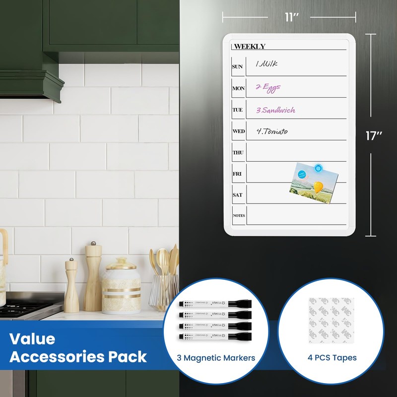 Lumspax Weekly Whiteboard Calendar for Wall, Small 11" x 17"