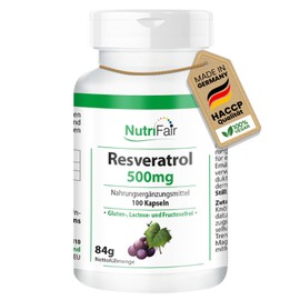 Resveratrol 500mg - mit 510mg Knöterich-Extrakt davon 500mgTrans-Resveratrol - 100 Kapseln - Hochdosiert - 100% Vegan – Deutsche Produktion & Laborprüfung - NutriFair | Premium & Fair
