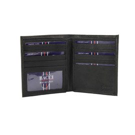 BACCI clean stitched Bifold Wallet - RFID blocking Leather Wallet for Men with 1 ID window, 9 cards, 2 inner slots & 2 cash pockets - Timeless Hipster Men's Wallet (Black)